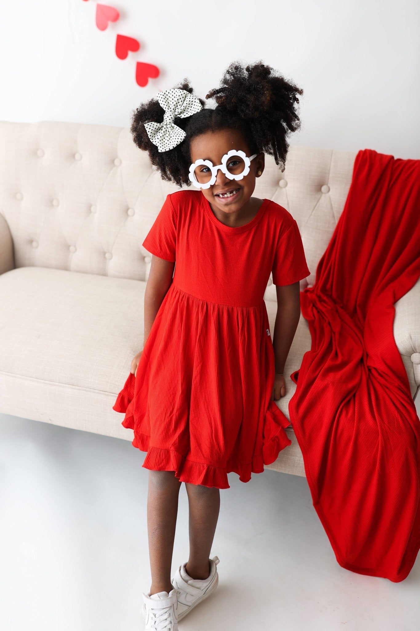 RED RIB DREAM RUFFLE DRESS - Mack & Harvie