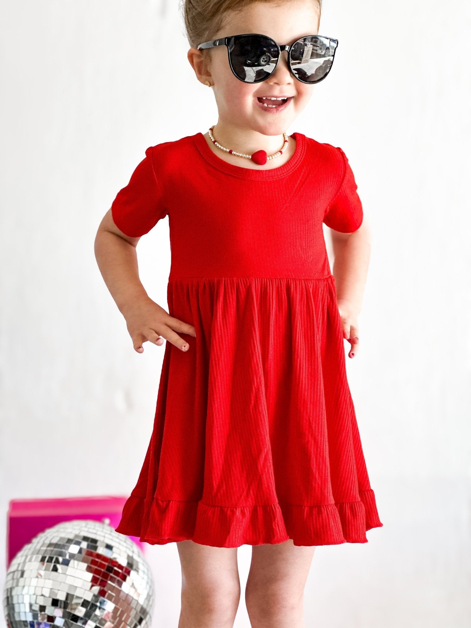 RED RIB DREAM RUFFLE DRESS - Mack & Harvie