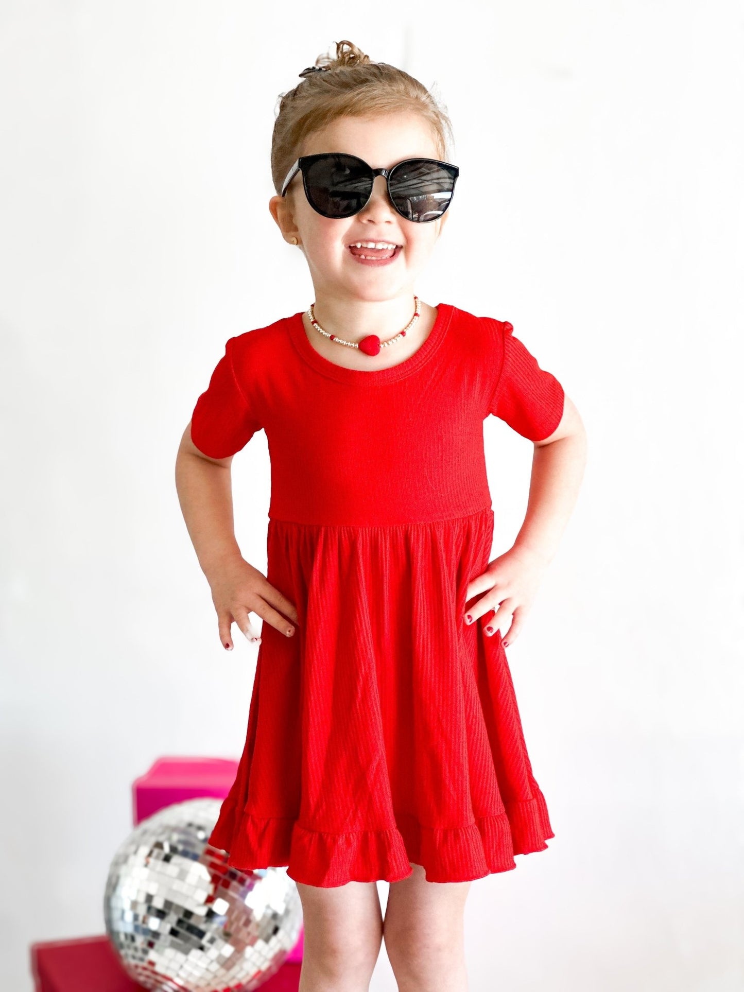 RED RIB DREAM RUFFLE DRESS - Mack & Harvie