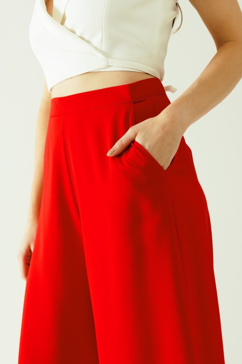 Red Wide Leg Basic Flared Pants - Mack & Harvie