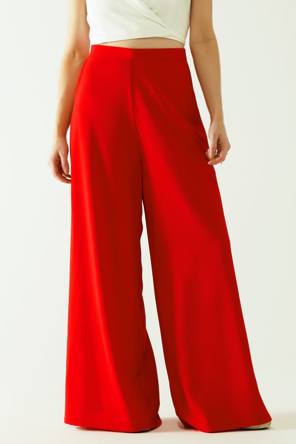 Red Wide Leg Basic Flared Pants - Mack & Harvie