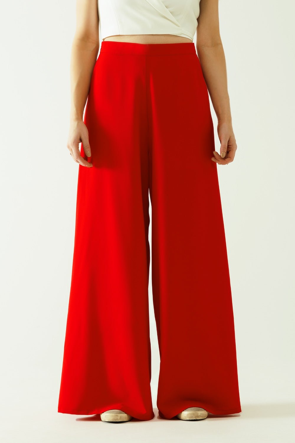 Red Wide Leg Basic Flared Pants - Mack & Harvie