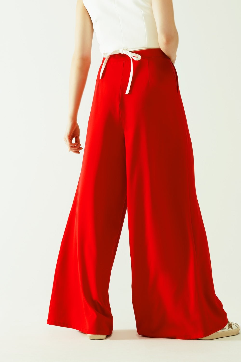 Red Wide Leg Basic Flared Pants - Mack & Harvie