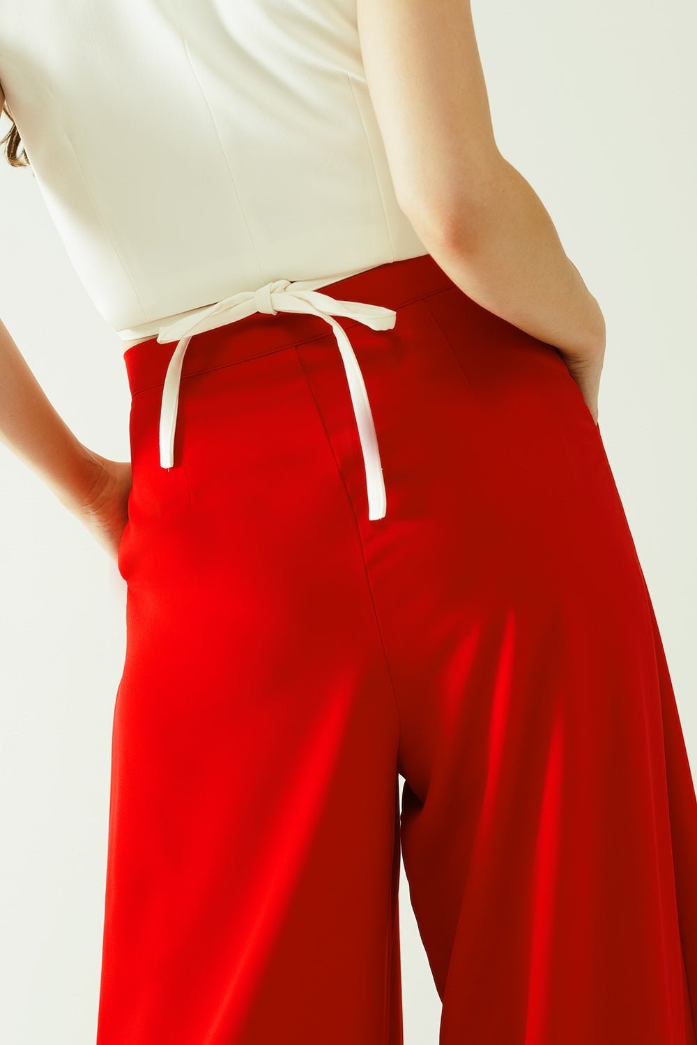 Red Wide Leg Basic Flared Pants - Mack & Harvie