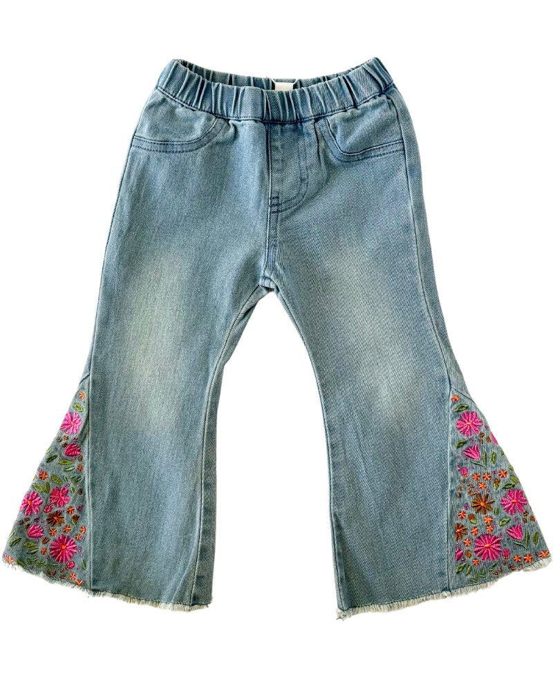 Renee Embroidered Bell Bottoms - Light Denim - Mack & Harvie