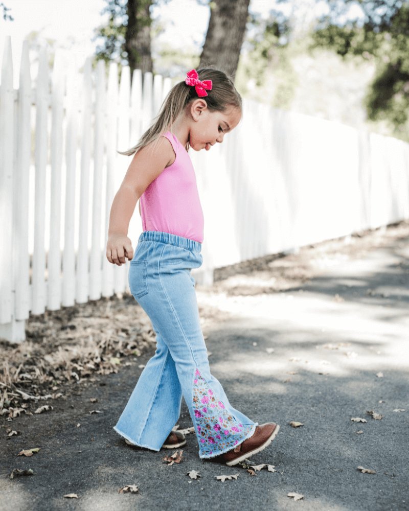 Renee Embroidered Bell Bottoms - Light Denim - Mack & Harvie