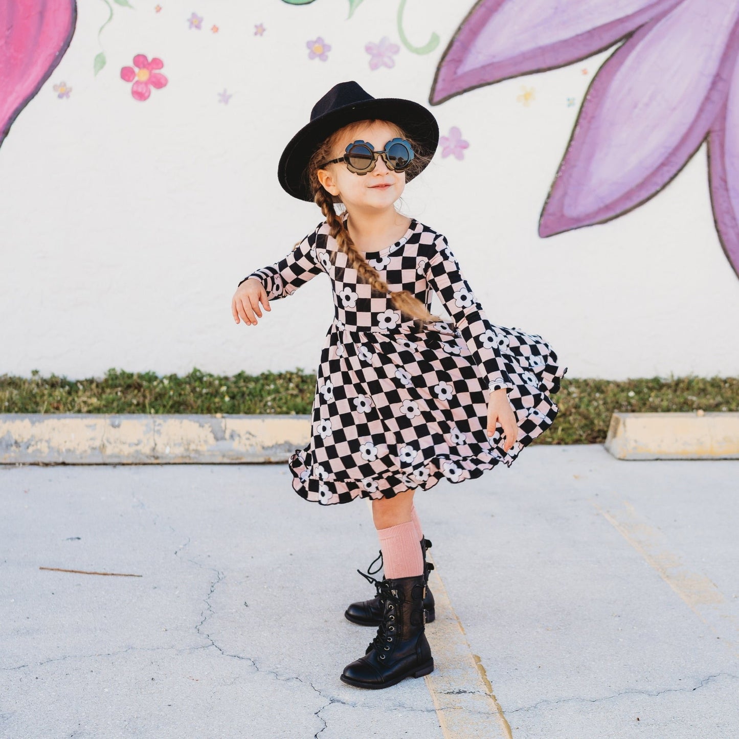 RETRO DAISY CHECKS DREAM RUFFLE DRESS - Mack & Harvie