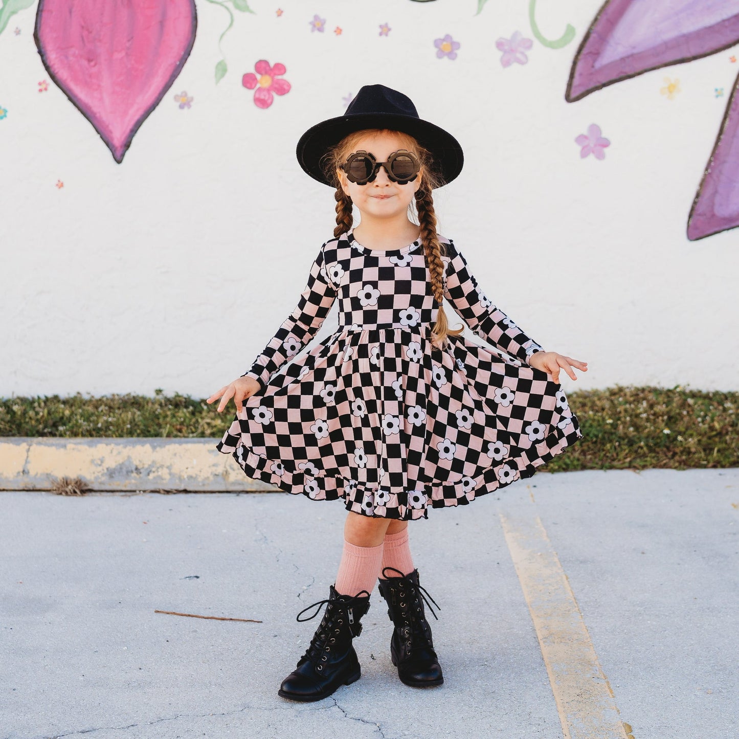 RETRO DAISY CHECKS DREAM RUFFLE DRESS - Mack & Harvie