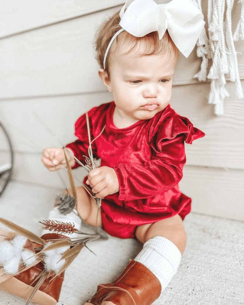 Rhodes Velour Bubble Shorty Romper - Candy Apple Red - Mack & Harvie