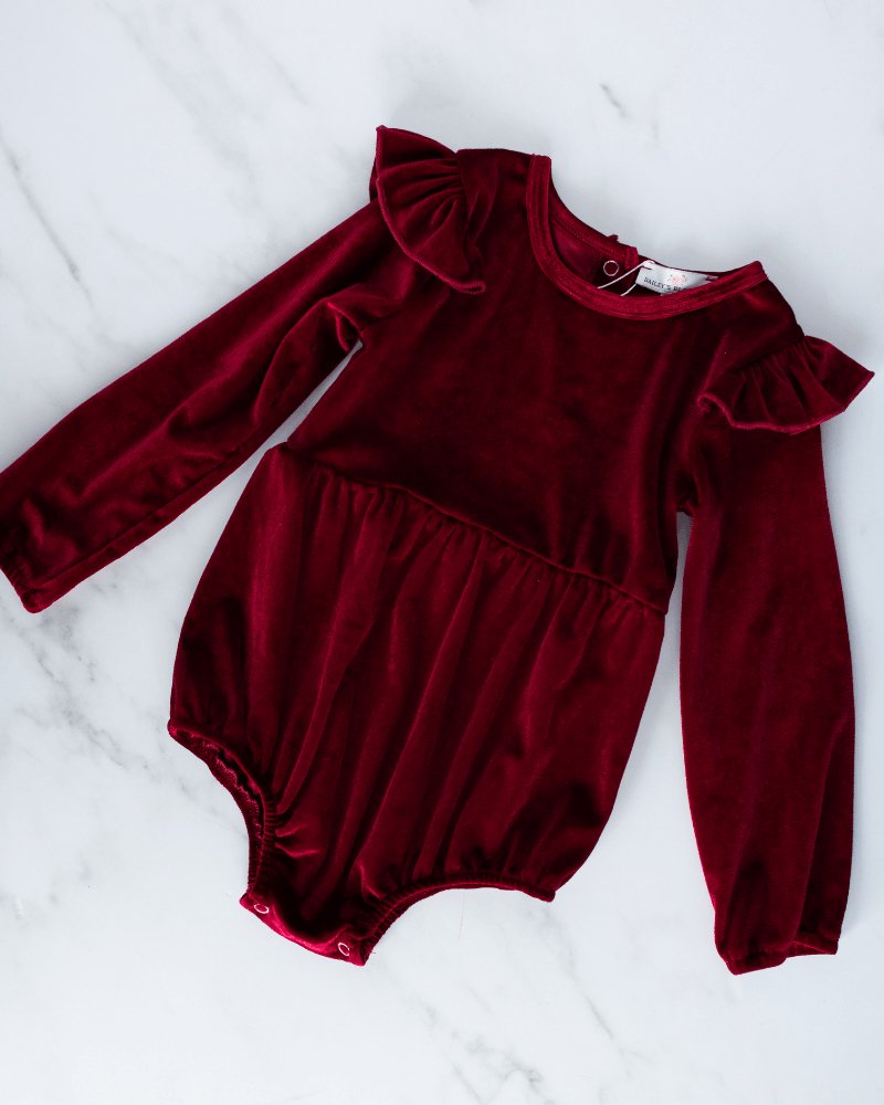 Rhodes Velour Bubble Shorty Romper - Candy Apple Red - Mack & Harvie