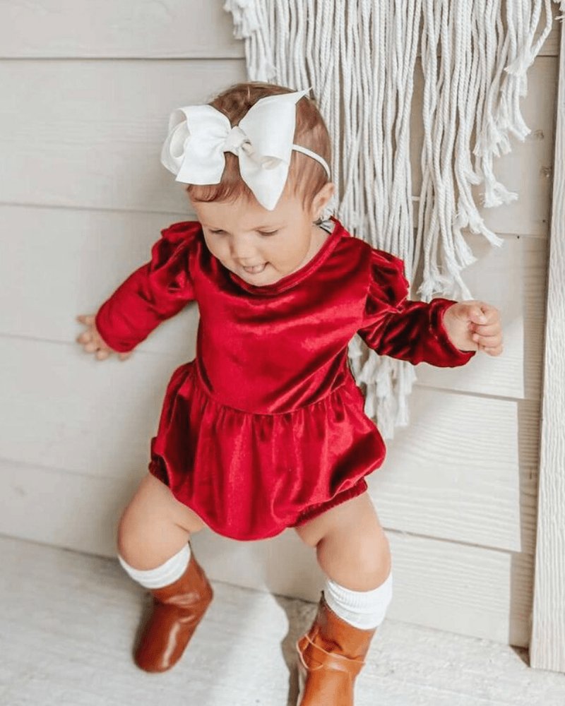 Rhodes Velour Bubble Shorty Romper - Candy Apple Red - Mack & Harvie