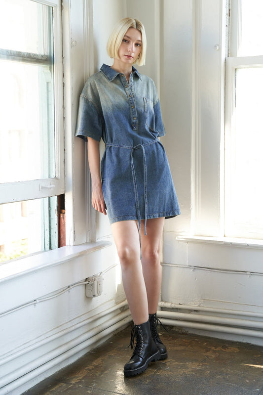 ROMANCE LANGUAGE DENIM MINI DRESS - Mack & Harvie