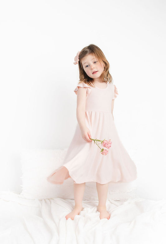 Rose Quartz Ribbed Twirl Dress - Mack & Harvie