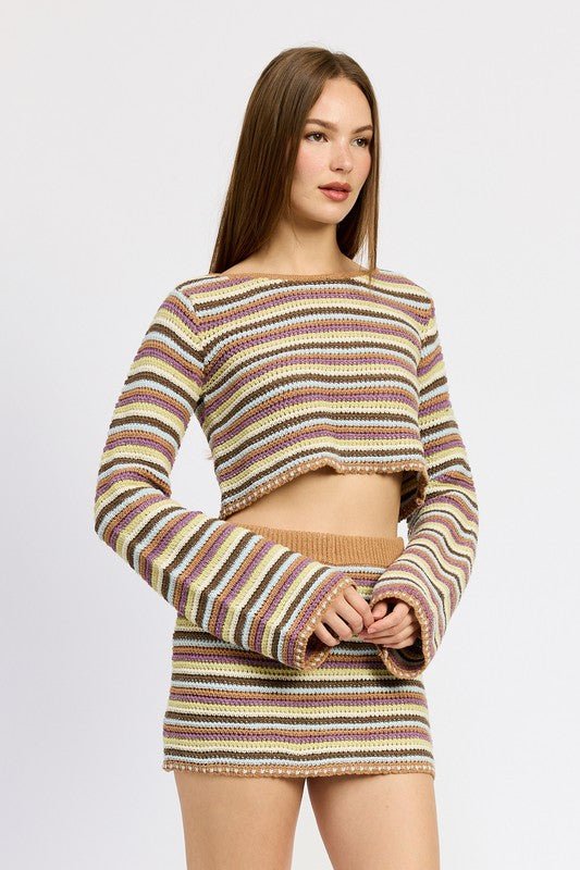 ROUND NECK CROCHET TOP WITH BELL SLEEVES - Mack & Harvie