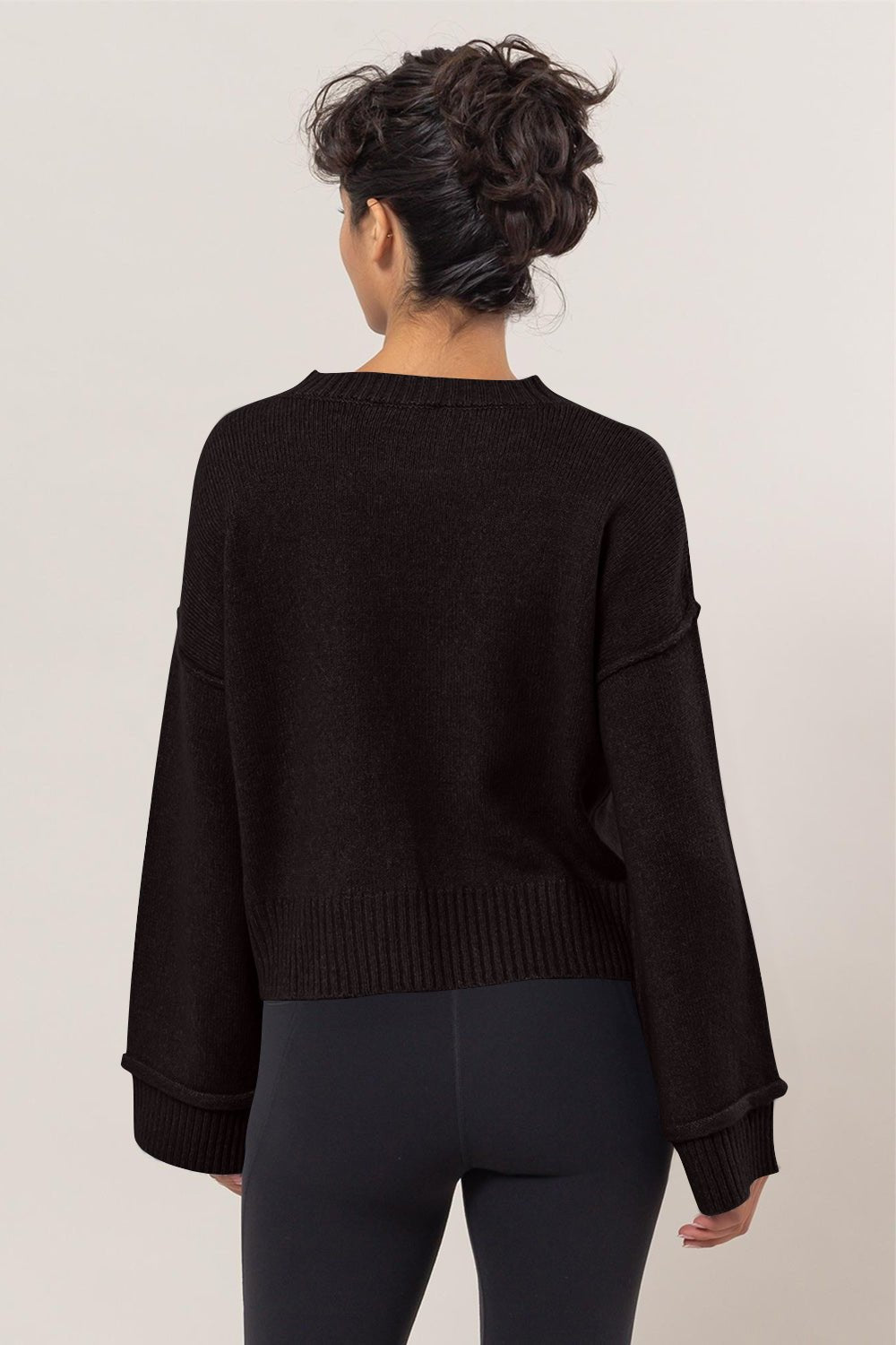 Round Neck Dropped Shoulder Ribbed Sweater - Mack & Harvie