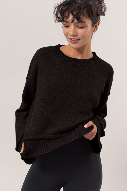 Round Neck Dropped Shoulder Ribbed Sweater - Mack & Harvie