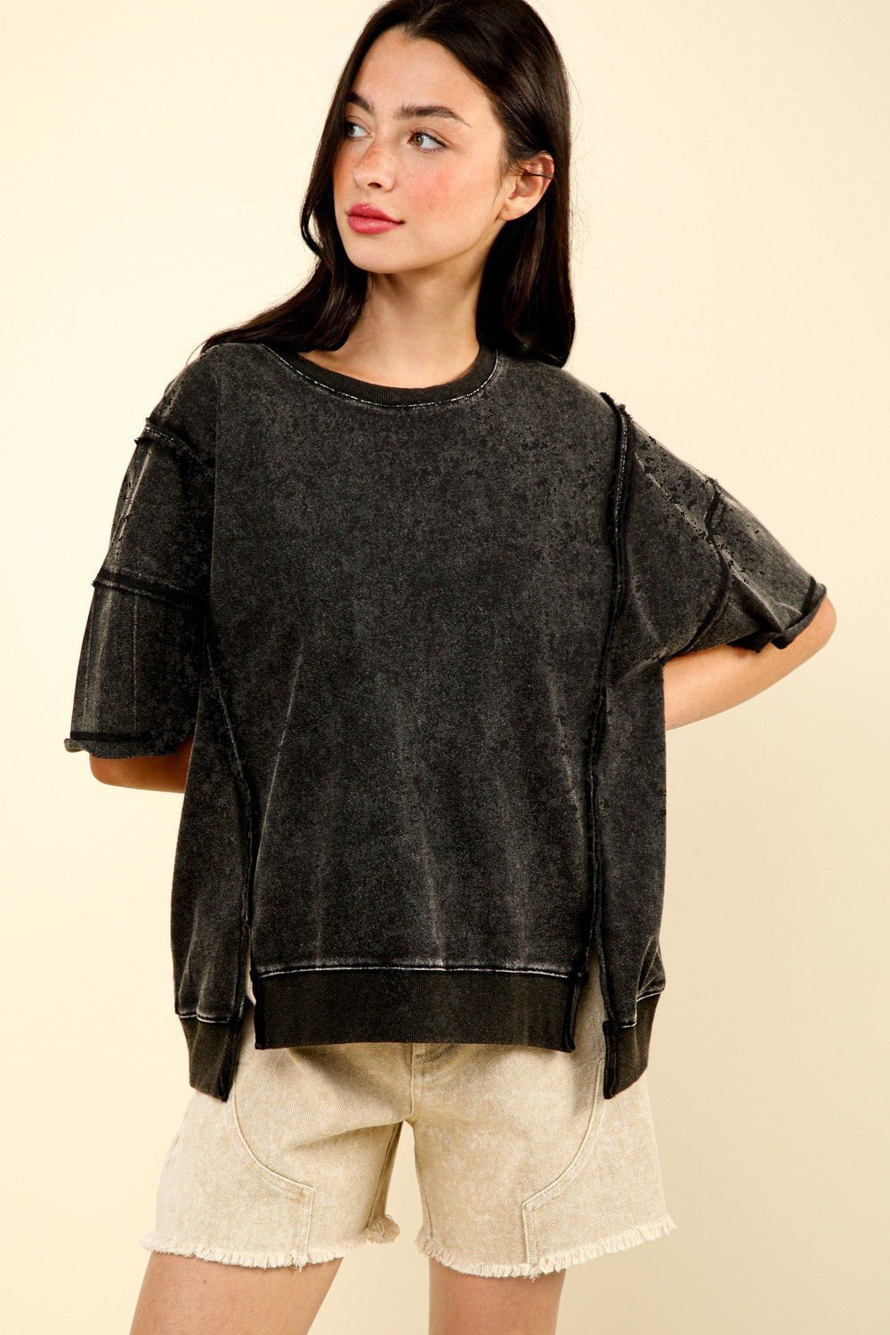 Round Neck Exposed Seam Slit T-Shirt - Mack & Harvie