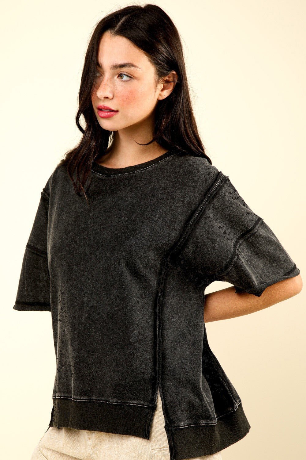 Round Neck Exposed Seam Slit T-Shirt - Mack & Harvie