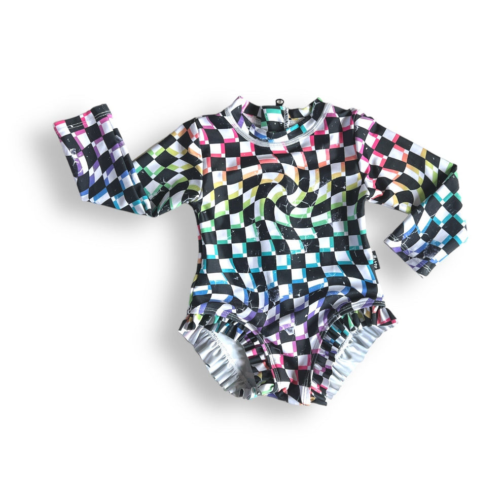 RUFFLE RASH GUARD- Neon Check – Mack & Harvie