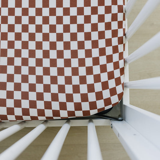 Rust Checkered Bamboo Stretch Crib Sheet - Mack & Harvie