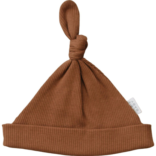 Rust Organic Ribbed Newborn Knot Hat - Mack & Harvie