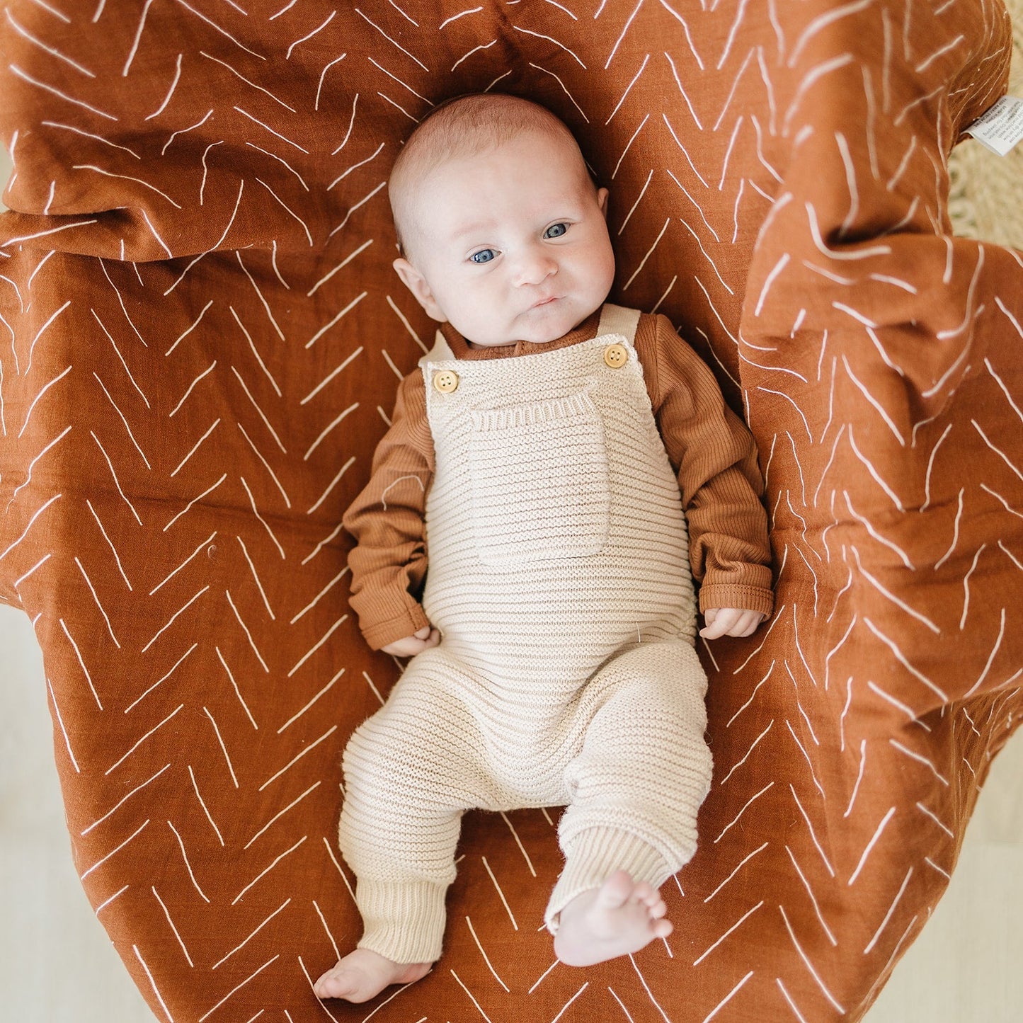 Rust Organic Snap Long Sleeve Ribbed Bodysuit - Mack & Harvie