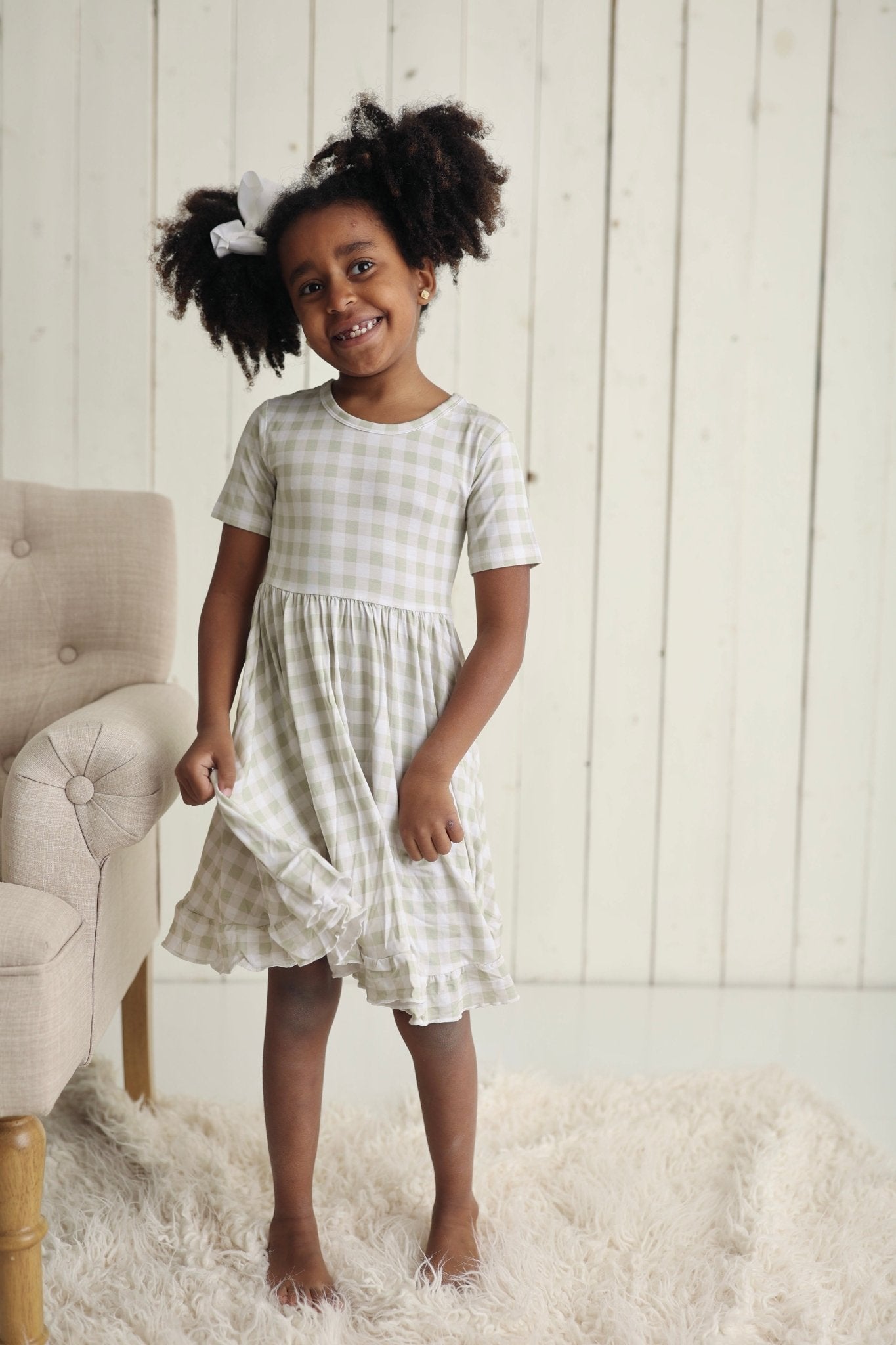 SAGE GINGHAM DREAM RUFFLE DRESS - Mack & Harvie