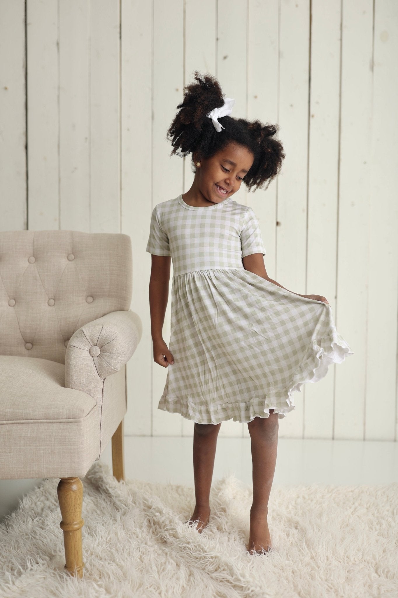 SAGE GINGHAM DREAM RUFFLE DRESS - Mack & Harvie