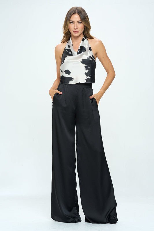 Satin Cow Print Cowl Neck Backless Top - Mack & Harvie