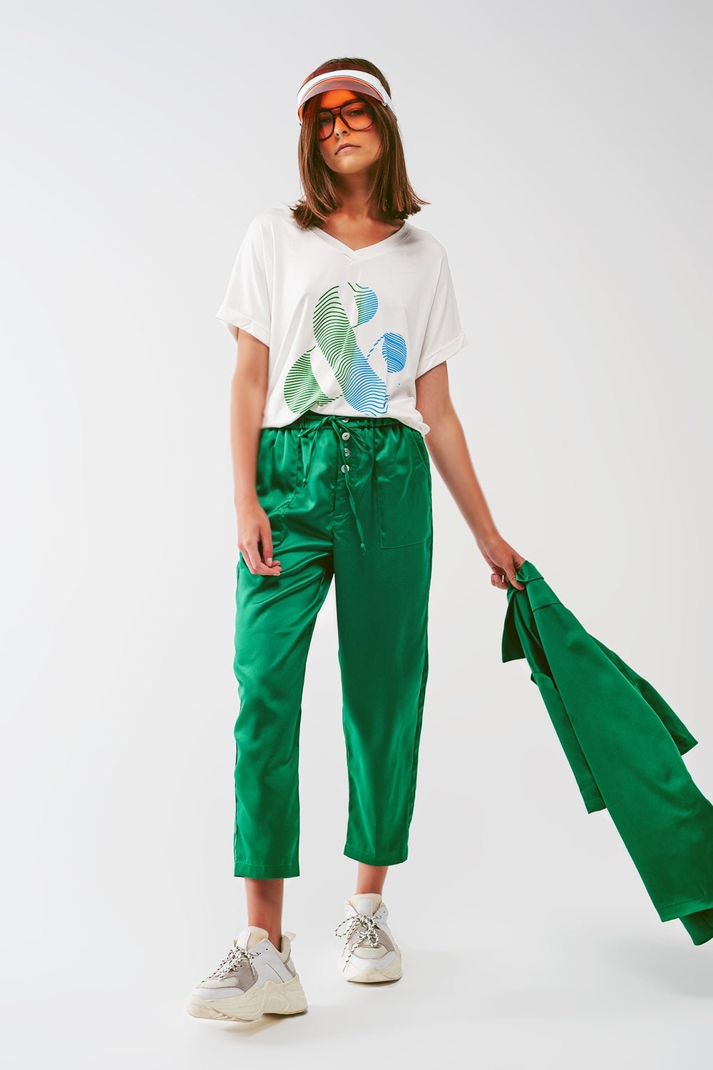 Satin Cropped Pants in Green - Mack & Harvie