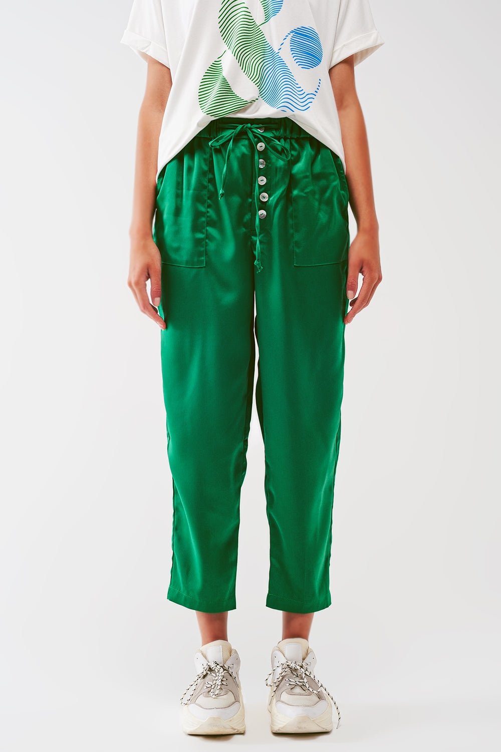 Satin Cropped Pants in Green - Mack & Harvie