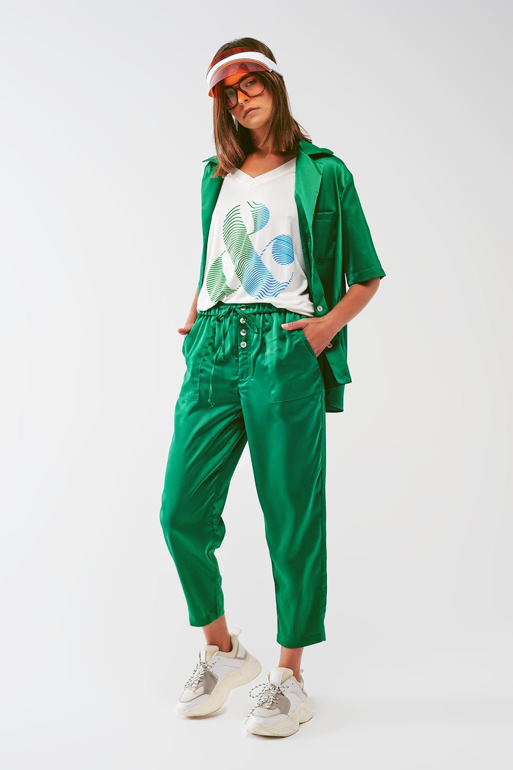 Satin Cropped Pants in Green - Mack & Harvie