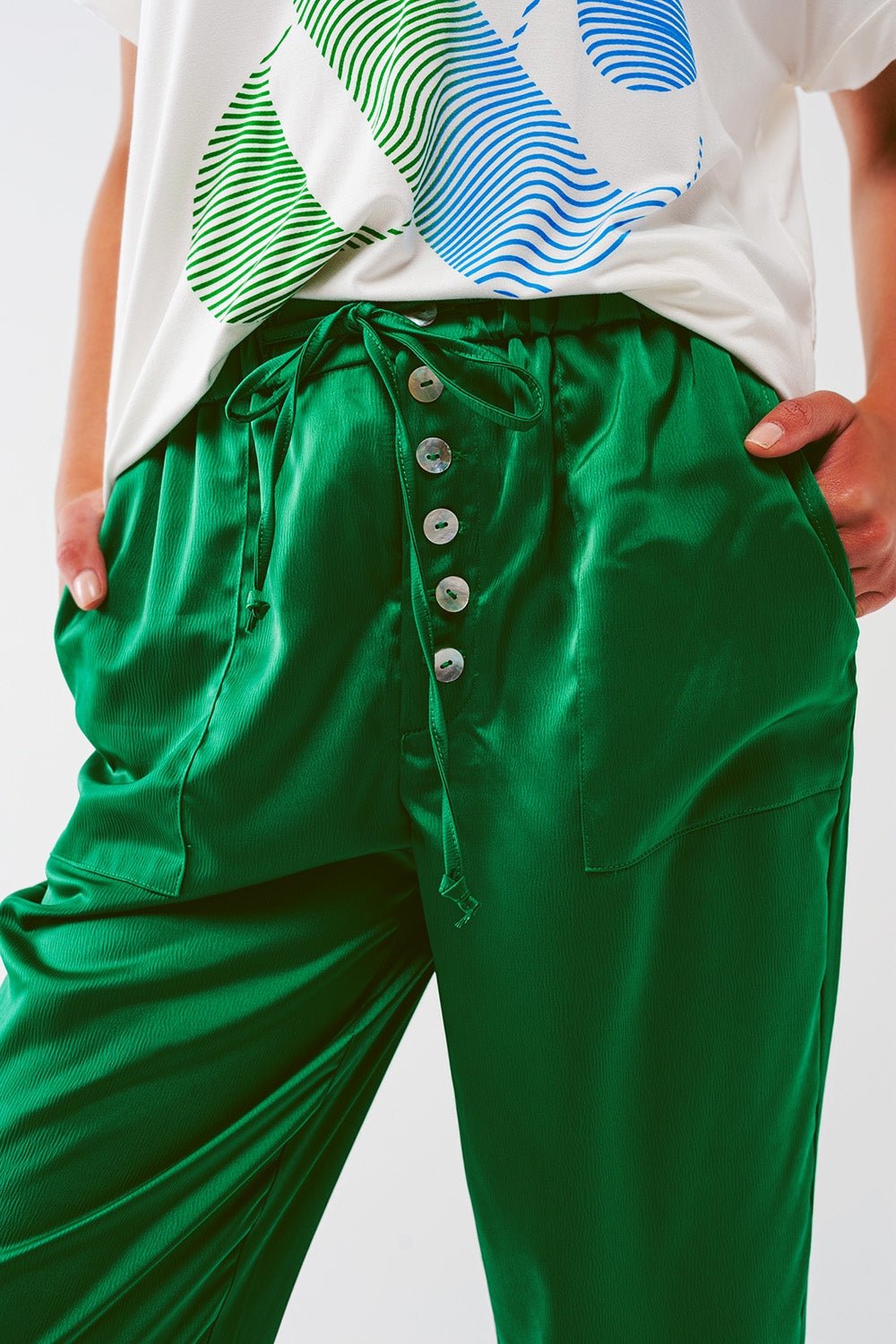 Satin Cropped Pants in Green - Mack & Harvie