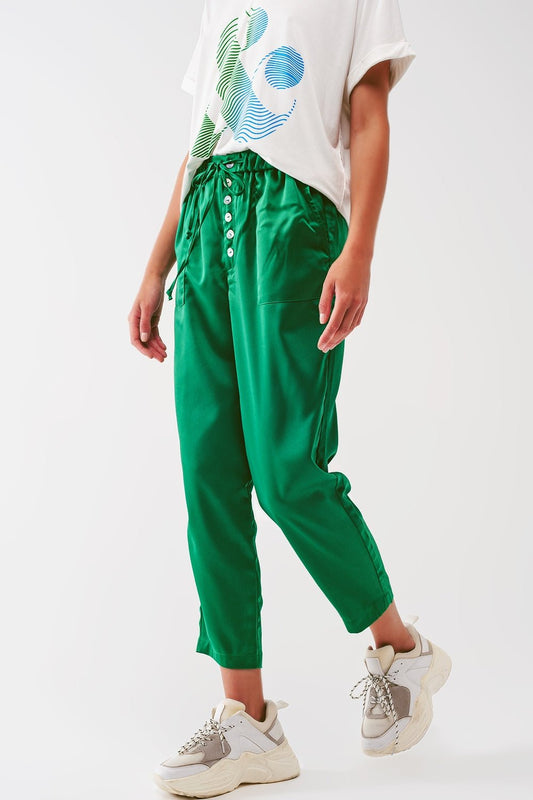 Satin Cropped Pants in Green - Mack & Harvie