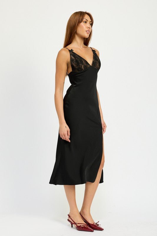 SATIN LACE CAMI MIDI DRESS WITH SLIT - Mack & Harvie