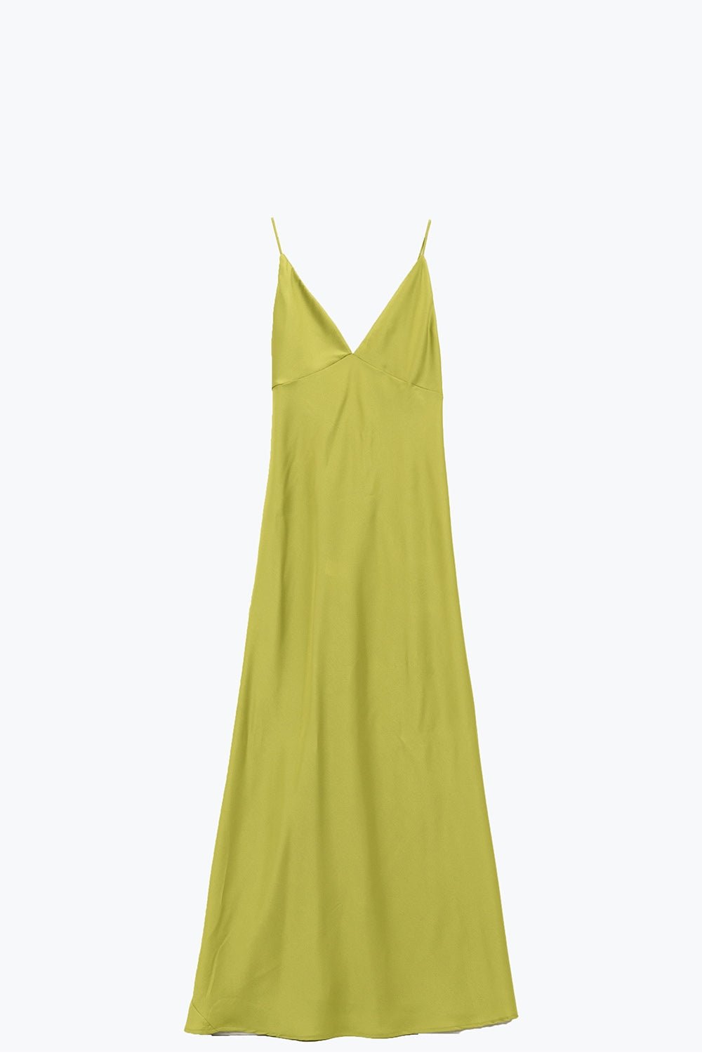 Satin Maxi Dress With Spaghetti Straps in Lime Green - Mack & Harvie