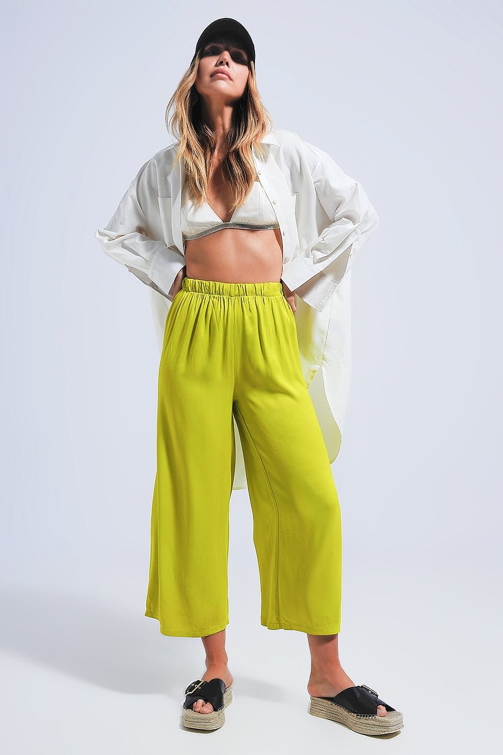 Satin Wide Leg Pants in Green - Mack & Harvie