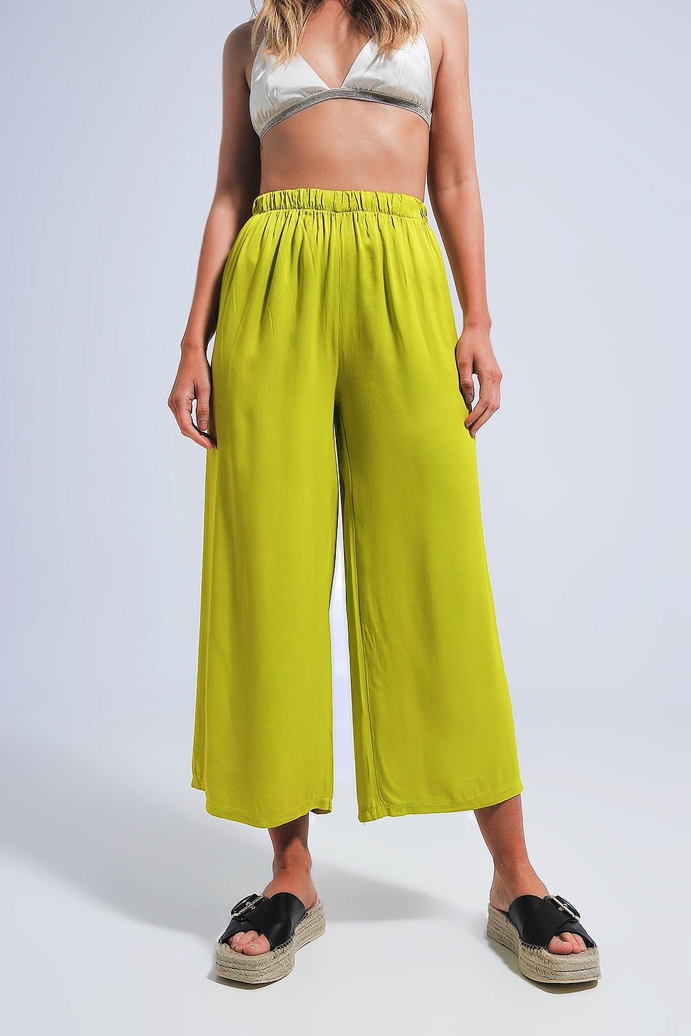 Satin Wide Leg Pants in Green - Mack & Harvie