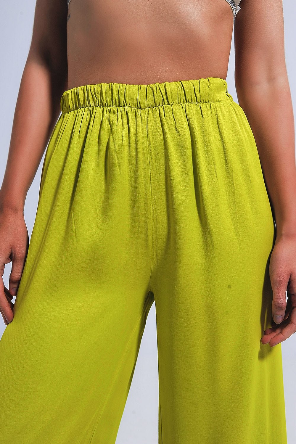 Satin Wide Leg Pants in Green - Mack & Harvie