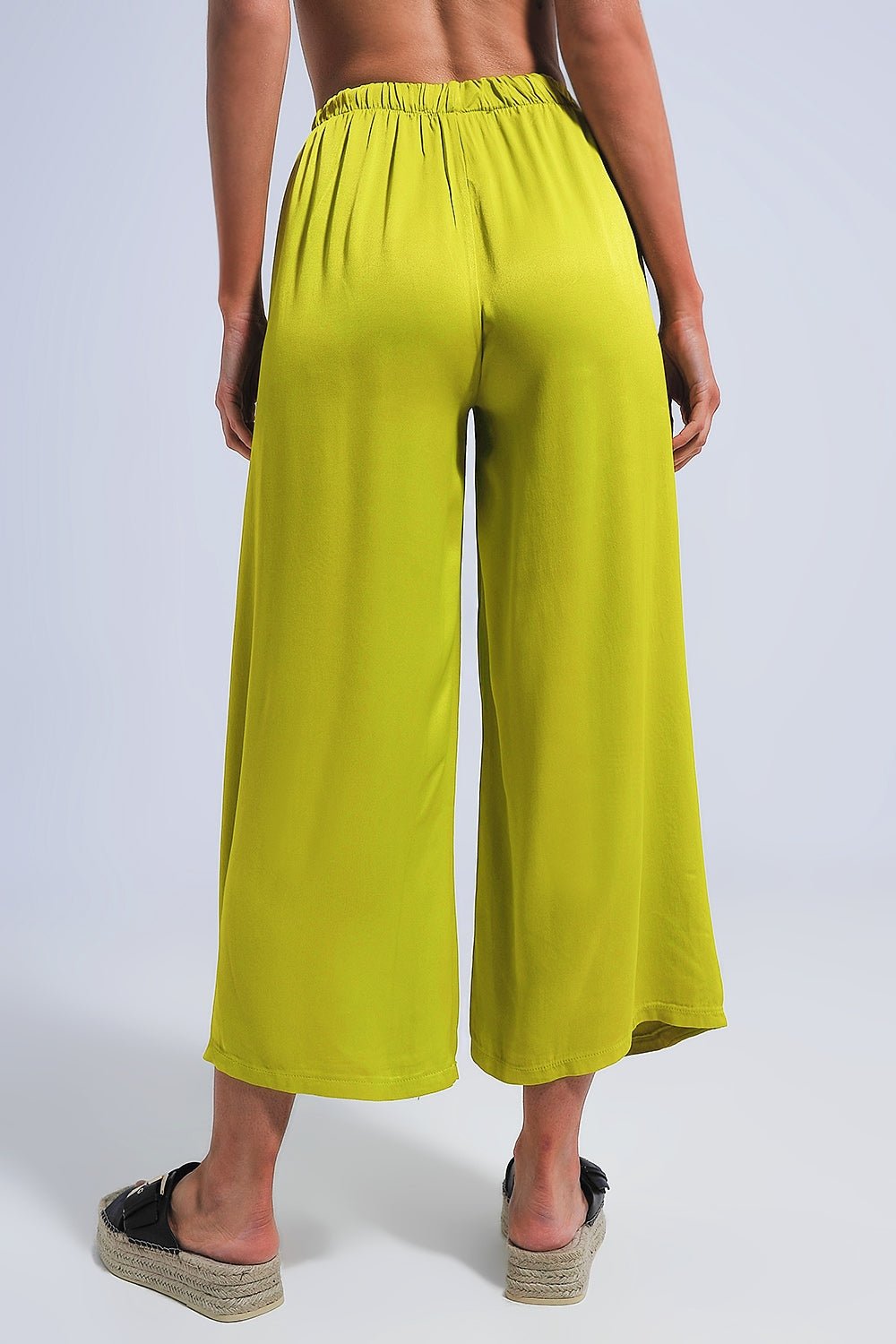 Satin Wide Leg Pants in Green - Mack & Harvie