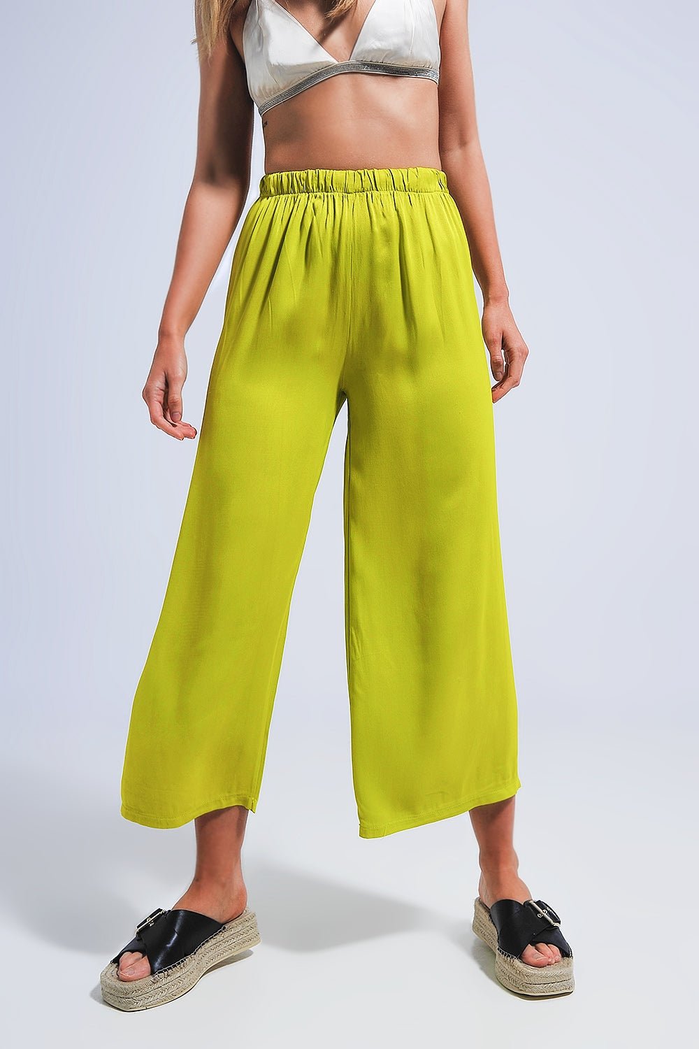 Satin Wide Leg Pants in Green - Mack & Harvie