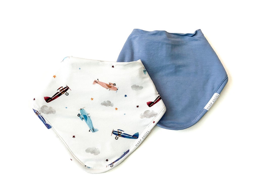 Scarf Baby Bib Set - Vintage Airplane / Dusty Blue - Mack & Harvie