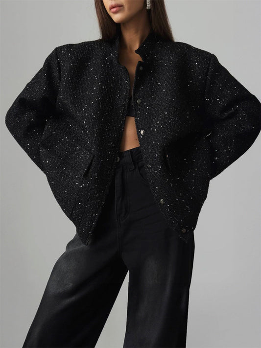 Sequin Detail Pocketed Long Sleeve Jacket - Mack & Harvie