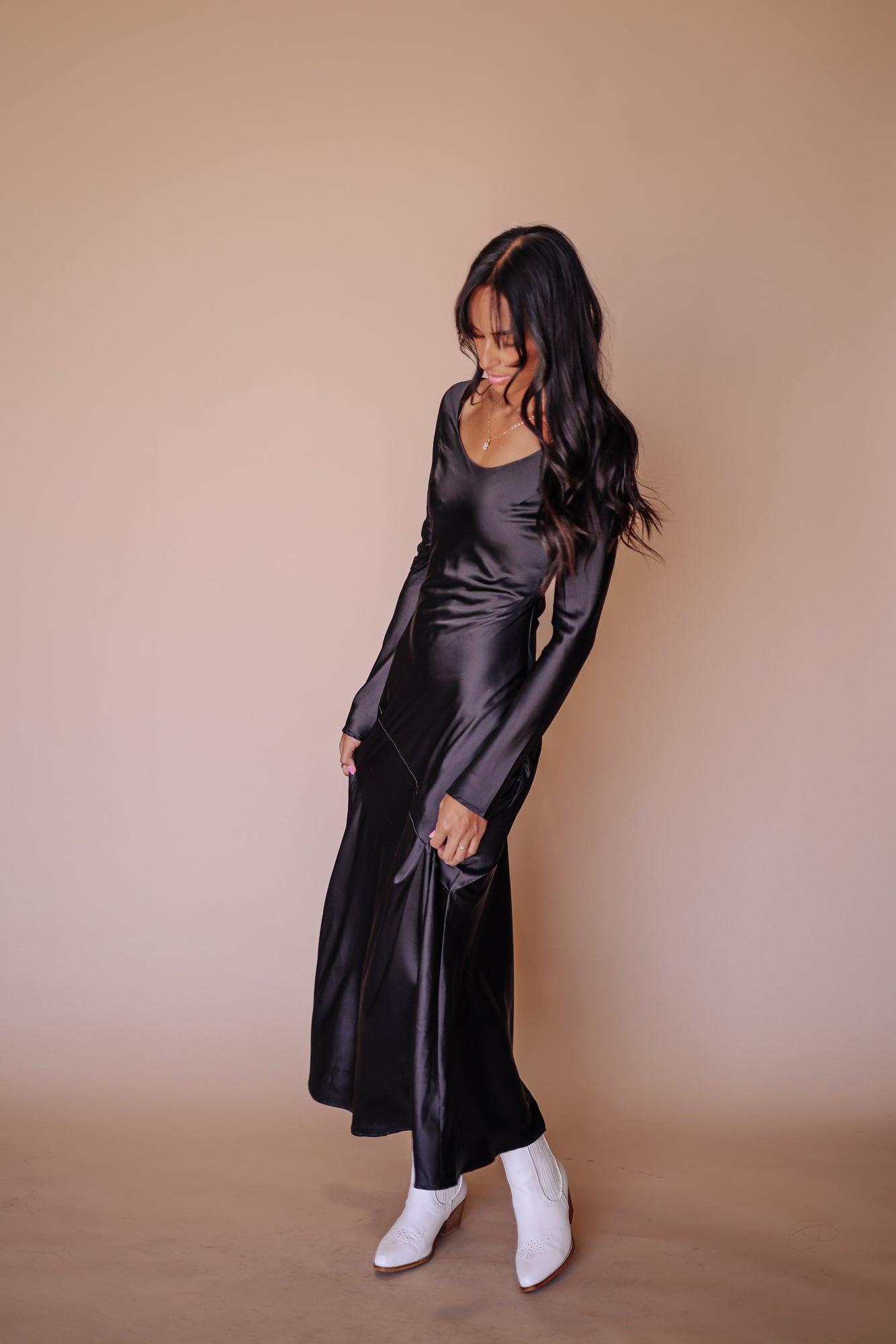 Siri Satin Long Sleeve Midi Dress - Mack & Harvie