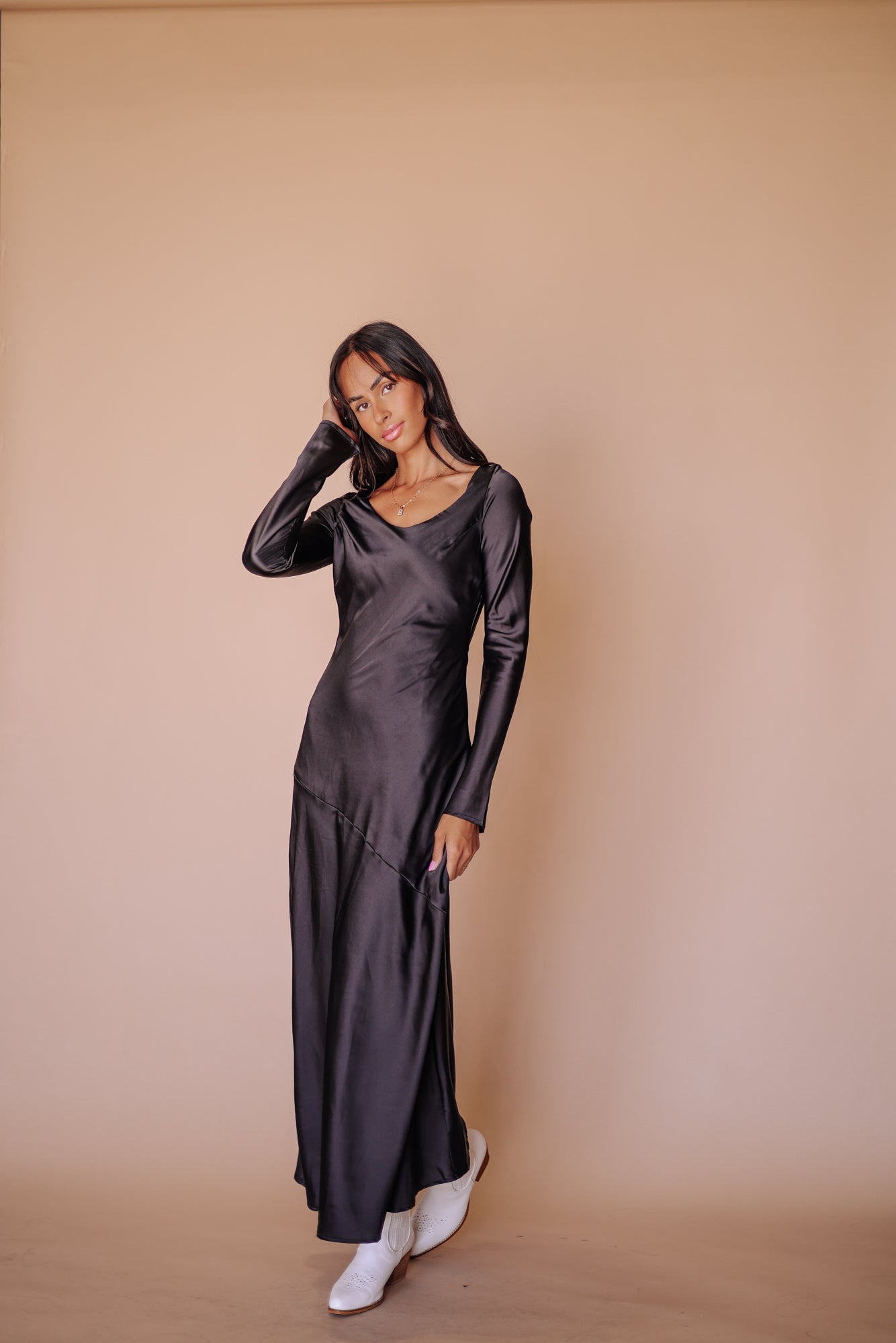 Siri Satin Long Sleeve Midi Dress - Mack & Harvie