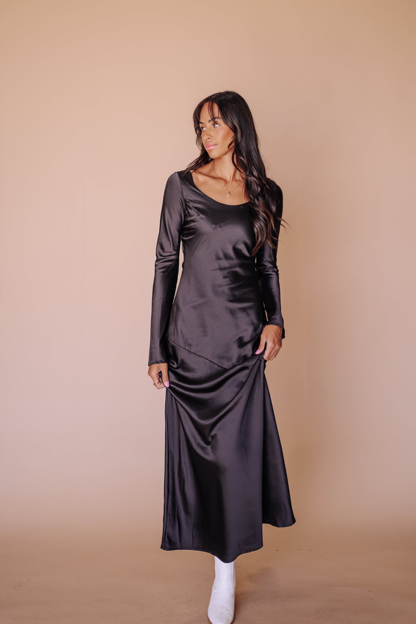 Siri Satin Long Sleeve Midi Dress - Mack & Harvie