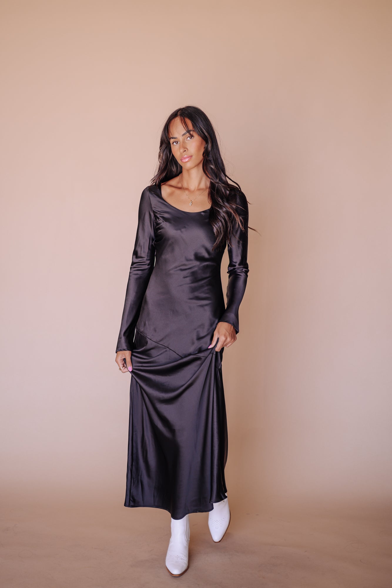 Siri Satin Long Sleeve Midi Dress - Mack & Harvie