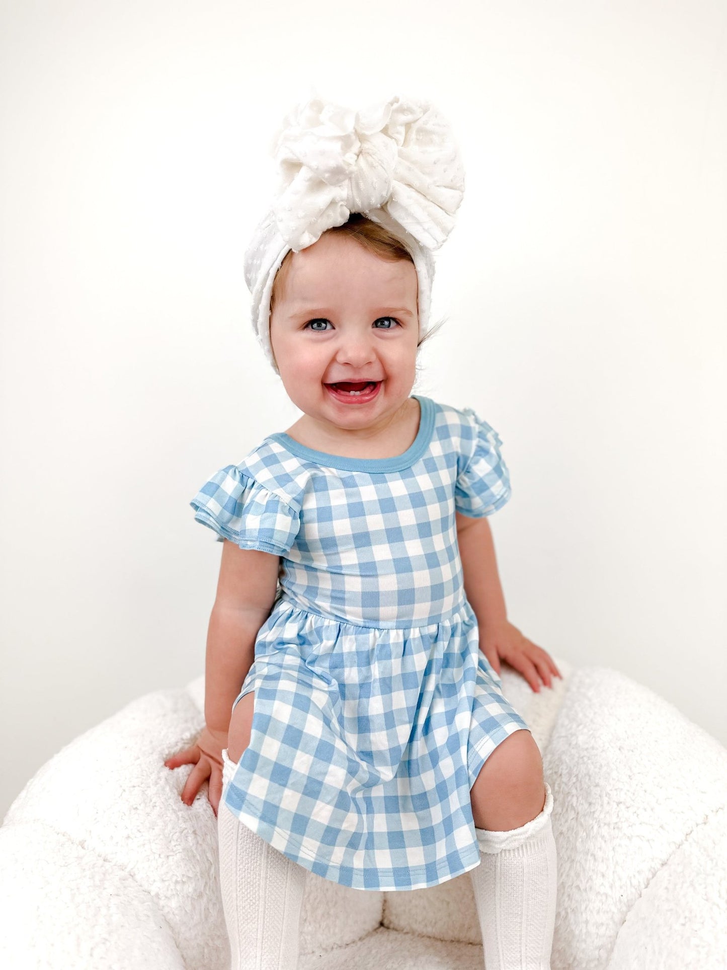 SKY BLUE GINGHAM DREAM BODYSUIT DRESS - Mack & Harvie