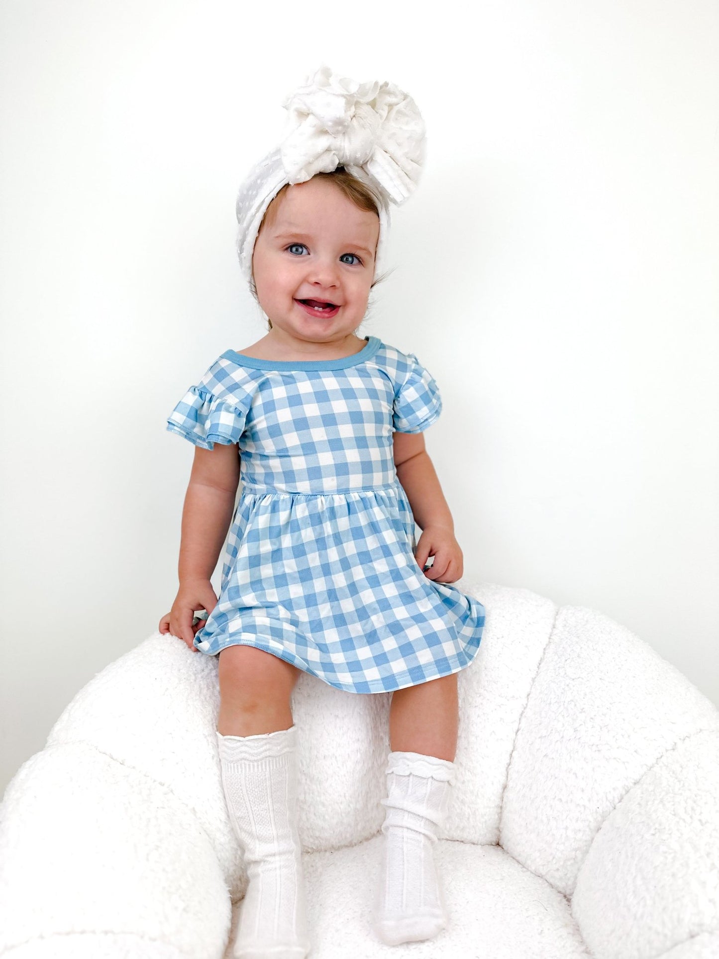 SKY BLUE GINGHAM DREAM BODYSUIT DRESS - Mack & Harvie