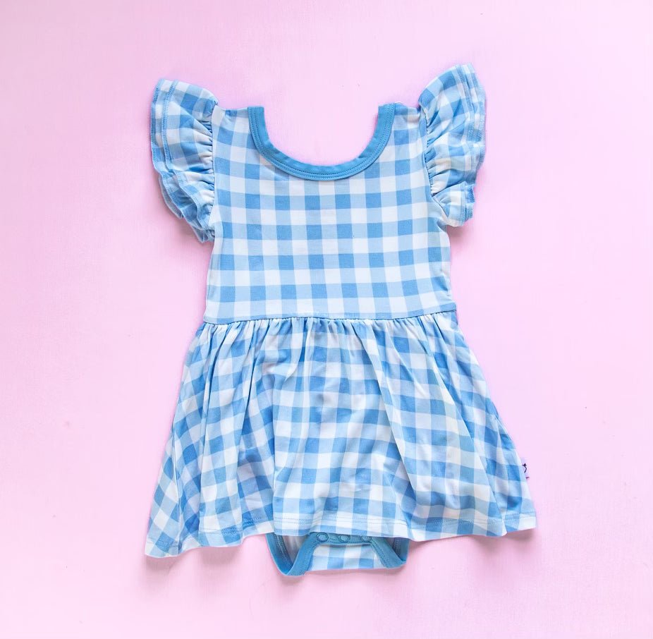 SKY BLUE GINGHAM DREAM BODYSUIT DRESS - Mack & Harvie